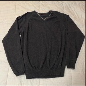 Kevin Coole Men’s XL 100% Merino Wool Charcoal Gray V-Neck Pullover Sweater 90s